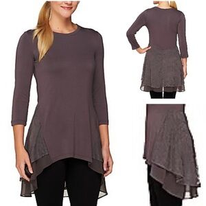 LOGO By Lori Goldstein Eggplant Purple Stretch Jersey Knit Tunic Top Size M